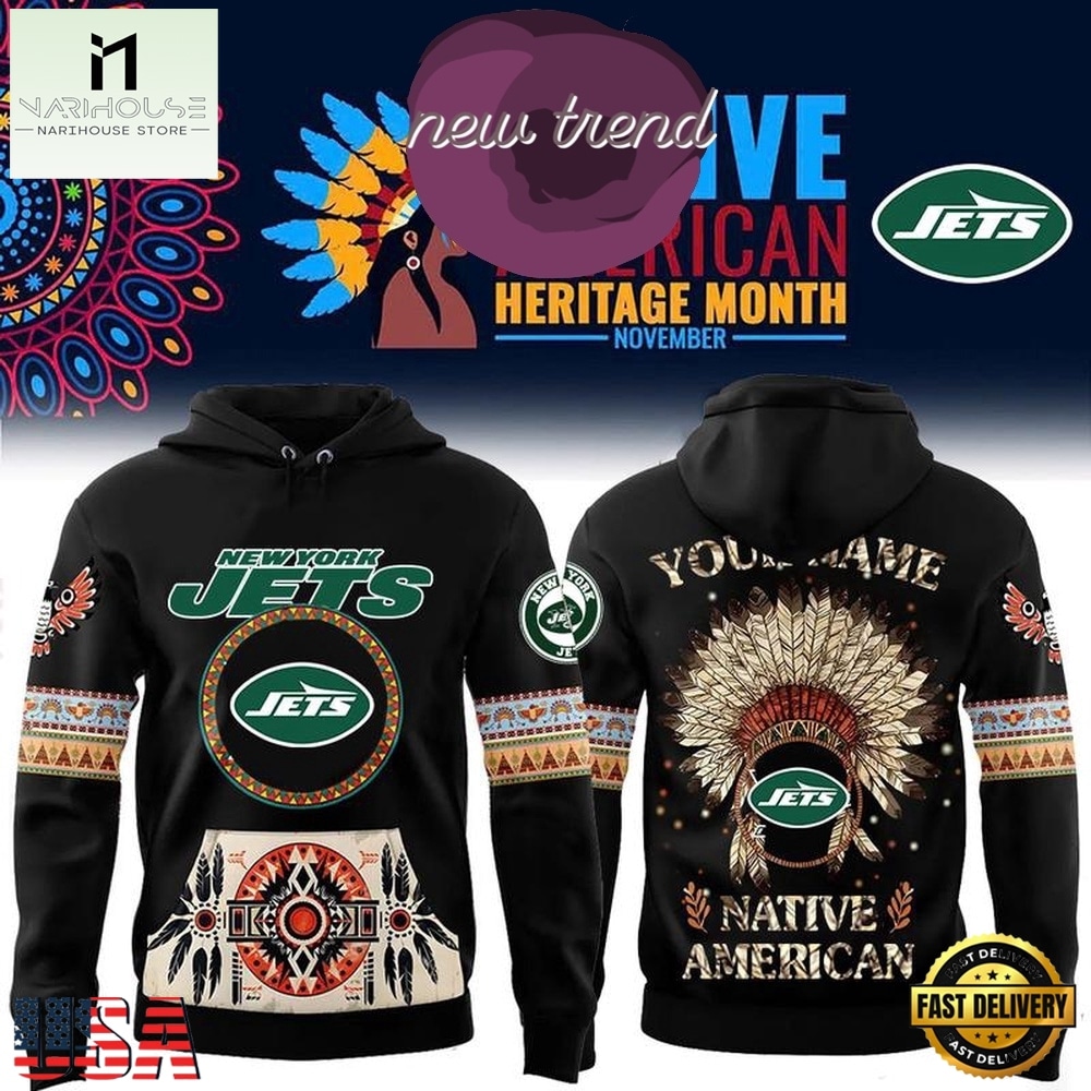 New York Jets Native American Heritage Month Custom Name Hoodie, Hot 3D Shirt Trend New York Jets Native American Heritage Month Custom Name Hoodie