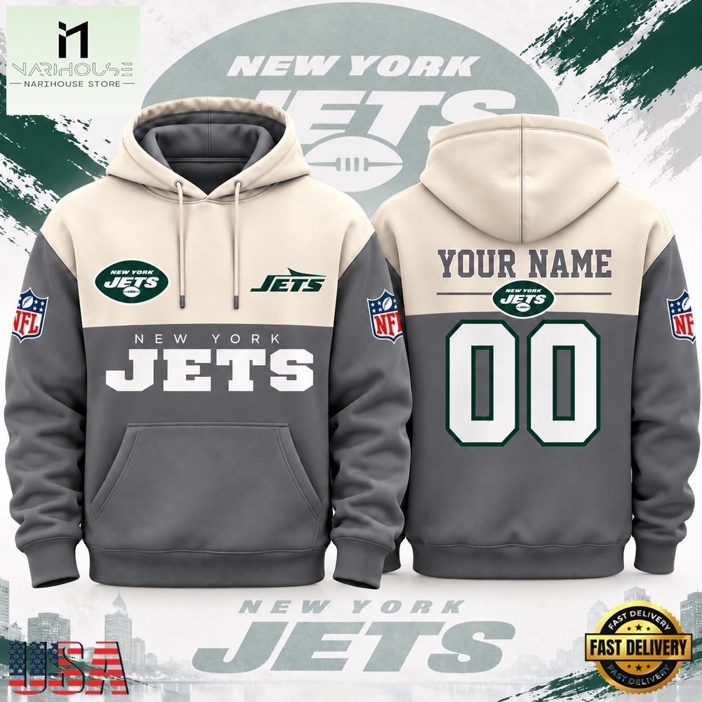 New York Jets NFL Custom Varsity Colorblock Pullover Hoodie, NFL Sporty Shirt New York Jets Nfl Custom Varsity Colorblock Pullover Hoodie