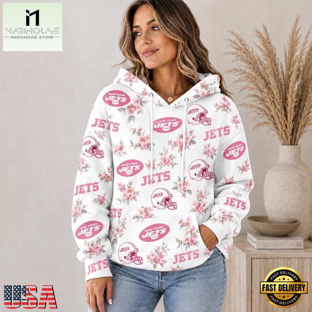 New York Jets NFL Pink Floral Team Pride Hoodie Shirt, NFL Sporty Shirt New York Jets NFL Pink Floral Team Pride Hoodie Shirt, NFL Sporty Shirt