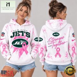 New York Jets NFL Pink Ribbon Stronger Together Breast Cancer Awareness Hoodie, NFL Sporty Shirt New York Jets Nfl Pink Ribbon Stronger Together Breast Cancer Awareness Hoodie