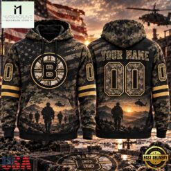 NHL Boston Bruins Military Appreciation Design Personalized Hoodie, NHL 3D Game Day Tee Nhl Boston Bruins Military Appreciation Design Personalized Hoodie