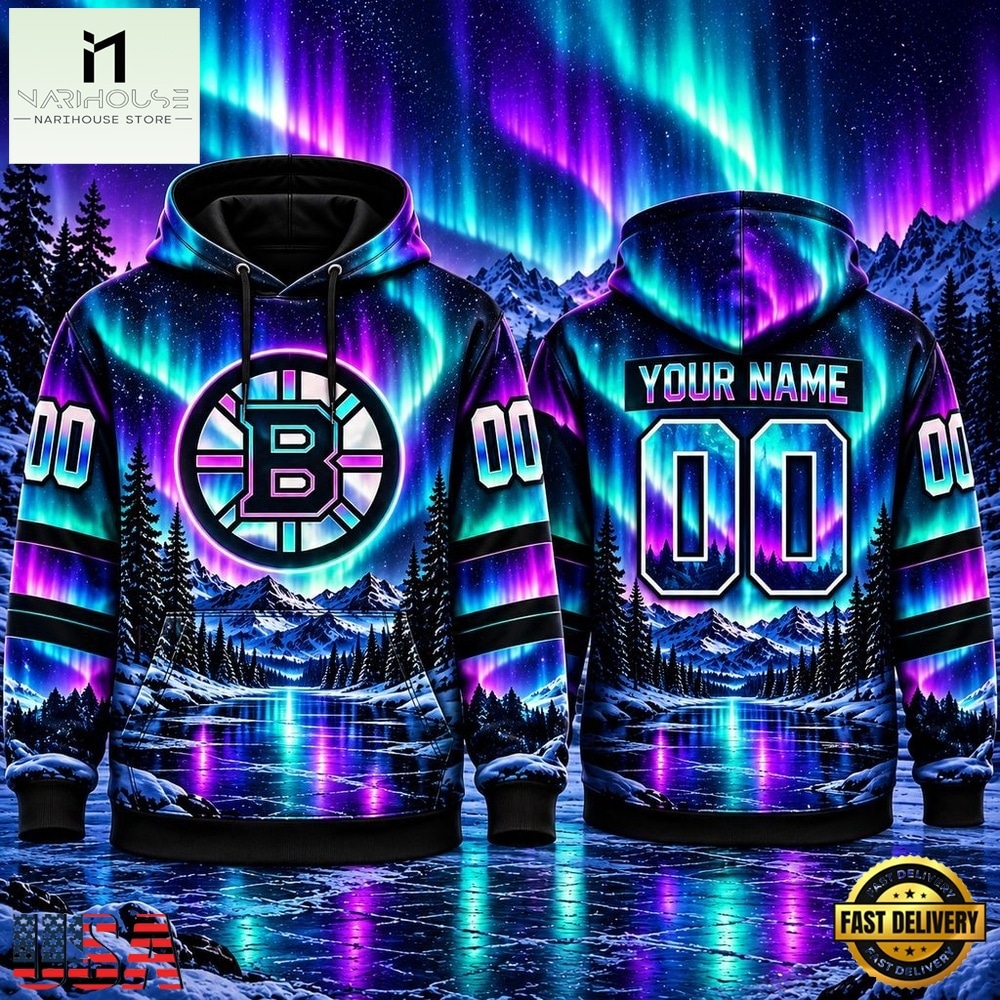 NHL Boston Bruins Special Design With Northern Lights 2026 Hoodie Shirt, NHL 3D Game Day Tee NHL Boston Bruins Special Design With Northern Lights 2026 Hoodie Shirt, NHL 3D Game Day Tee