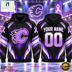 NHL Calgary Flames 2026 Hockey Fights Cancer Personalized Hoodie Shirt, NHL 3D Game Day Tee Nhl Calgary Flames 2026 Hockey Fights Cancer Personalized Hoodie Shirt