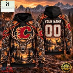 NHL Calgary Flames 2026 Personalized Hunting Camo Design Hoodie, NHL 3D Game Day Tee Nhl Calgary Flames 2026 Personalized Hunting Camo Design Hoodie