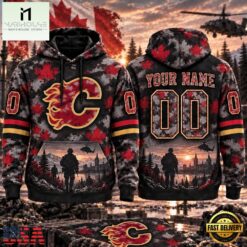 NHL Calgary Flames Military Appreciation Design Personalized Hoodie, NHL 3D Game Day Tee Nhl Calgary Flames Military Appreciation Design Personalized Hoodie
