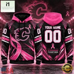 NHL Calgary Flames Pink Fights Breast Cancer 2026 Personalized Hoodie Shirt, NHL 3D Game Day Tee Nhl Calgary Flames Pink Fights Breast Cancer 2026 Personalized Hoodie Shirt