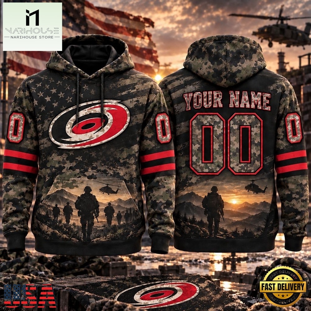 NHL Carolina Hurricanes Military Appreciation Design Personalized Hoodie, NHL 3D Game Day Tee NHL Carolina Hurricanes Military Appreciation Design Personalized Hoodie, NHL 3D Game Day Tee