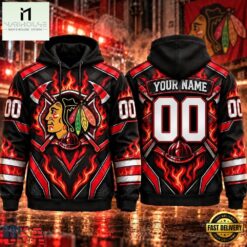 NHL Chicago Blackhawks 2026 Honoring Firefighters Personalized Hoodie Shirt, NHL 3D Game Day Tee Nhl Chicago Blackhawks 2026 Honoring Firefighters Personalized Hoodie Shirt
