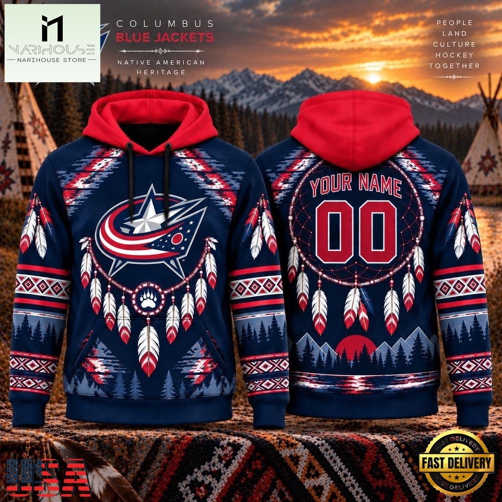 NHL Columbus Blue Jackets 2026 Native American Heritage Design Hoodie Shirt, NHL 3D Game Day Tee NHL Columbus Blue Jackets 2026 Native American Heritage Design Hoodie Shirt, NHL 3D Game Day Tee
