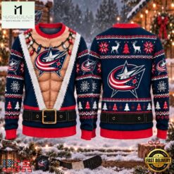 NHL Columbus Blue Jackets Funny Body Christmas Ugly Sweater, NHL 3D Game Day Tee Nhl Columbus Blue Jackets Funny Body Christmas Ugly Sweater