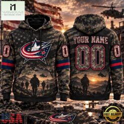 NHL Columbus Blue Jackets Military Appreciation Design Personalized Hoodie, NHL 3D Game Day Tee Nhl Columbus Blue Jackets Military Appreciation Design Personalized Hoodie