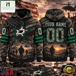 NHL Dallas Stars Military Appreciation Design Personalized Hoodie, NHL 3D Game Day Tee Nhl Dallas Stars Military Appreciation Design Personalized Hoodie