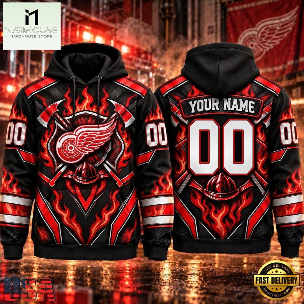 NHL Detroit Red Wings 2026 Honoring Firefighters Personalized Hoodie Shirt, NHL 3D Game Day Tee NHL Detroit Red Wings 2026 Honoring Firefighters Personalized Hoodie Shirt, NHL 3D Game Day Tee