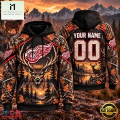NHL Detroit Red Wings 2026 Personalized Hunting Camo Design Hoodie, NHL 3D Game Day Tee Nhl Detroit Red Wings 2026 Personalized Hunting Camo Design Hoodie