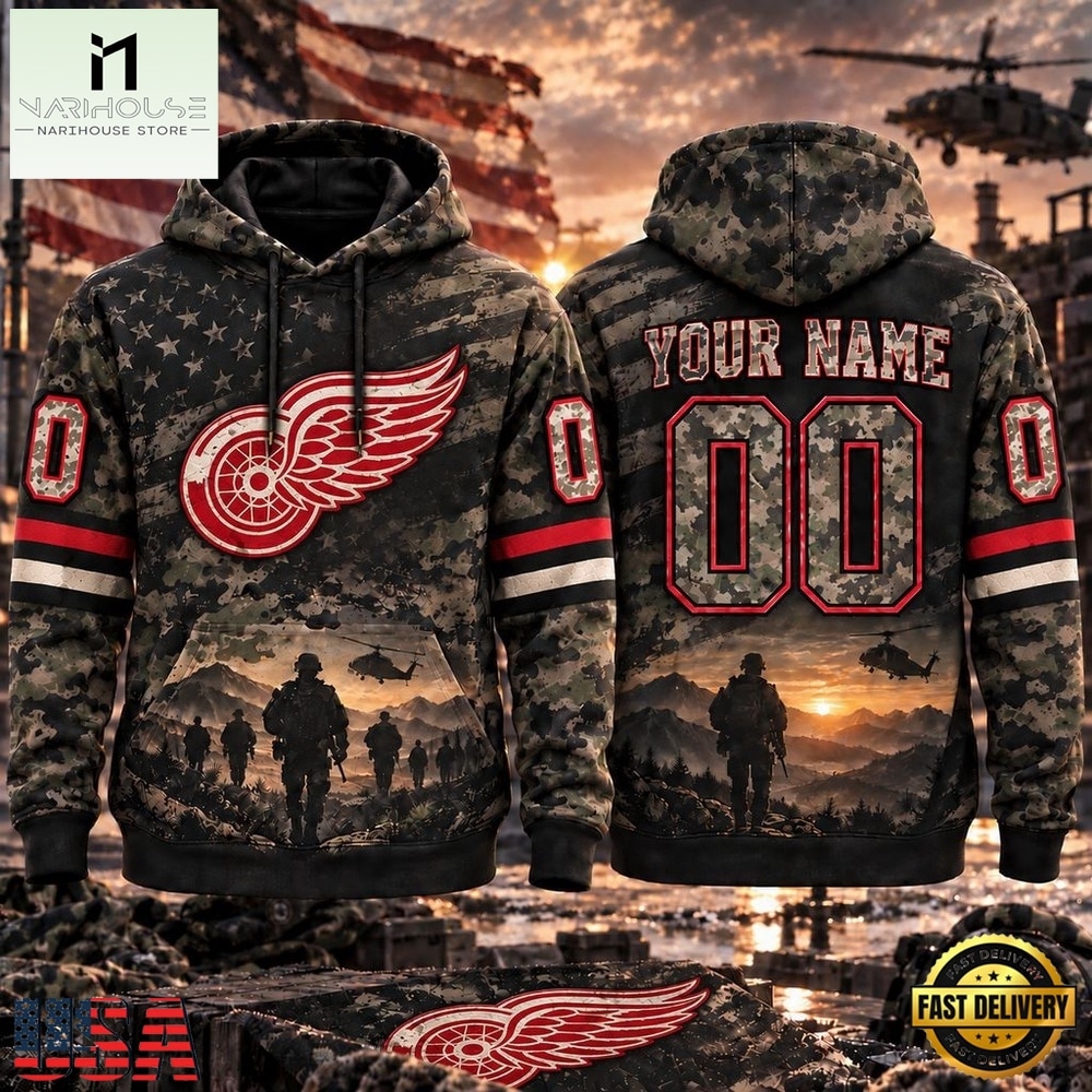NHL Detroit Red Wings Military Appreciation Design Personalized Hoodie, NHL 3D Game Day Tee NHL Detroit Red Wings Military Appreciation Design Personalized Hoodie, NHL 3D Game Day Tee