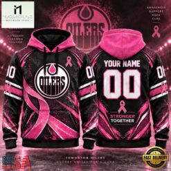 NHL Edmonton Oilers Pink Fights Breast Cancer 2026 Personalized Hoodie Shirt, NHL 3D Game Day Tee Nhl Edmonton Oilers Pink Fights Breast Cancer 2026 Personalized Hoodie Shirt