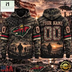 NHL Minnesota Wild Military Appreciation Design Personalized Hoodie, NHL 3D Game Day Tee Nhl Minnesota Wild Military Appreciation Design Personalized Hoodie