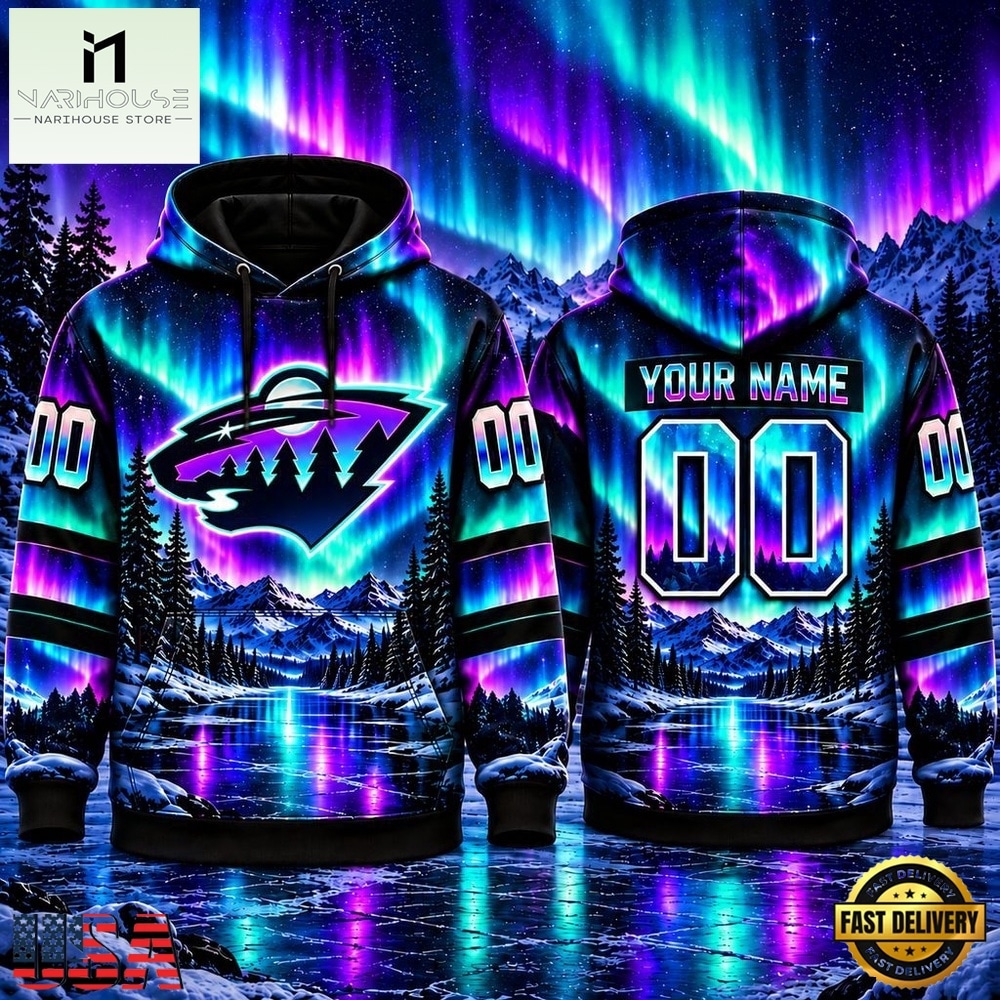 NHL Minnesota Wild Special Design With Northern Lights 2026 Hoodie Shirt, NHL 3D Game Day Tee NHL Minnesota Wild Special Design With Northern Lights 2026 Hoodie Shirt, NHL 3D Game Day Tee