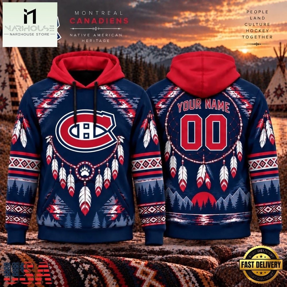 NHL Montreal Canadiens 2026 Native American Heritage Design Hoodie Shirt, NHL 3D Game Day Tee NHL Montreal Canadiens 2026 Native American Heritage Design Hoodie Shirt, NHL 3D Game Day Tee