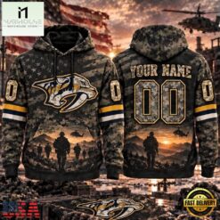 NHL Nashville Predators Military Appreciation Design Personalized Hoodie, NHL 3D Game Day Tee Nhl Nashville Predators Military Appreciation Design Personalized Hoodie