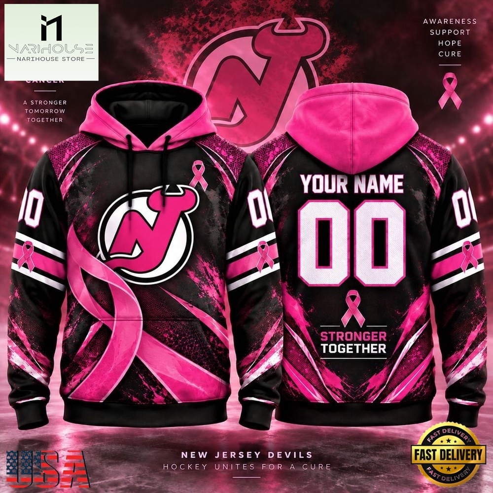 NHL New Jersey Devils Pink Fights Breast Cancer 2026 Personalized Hoodie Shirt, NHL 3D Game Day Tee NHL New Jersey Devils Pink Fights Breast Cancer 2026 Personalized Hoodie Shirt, NHL 3D Game Day Tee