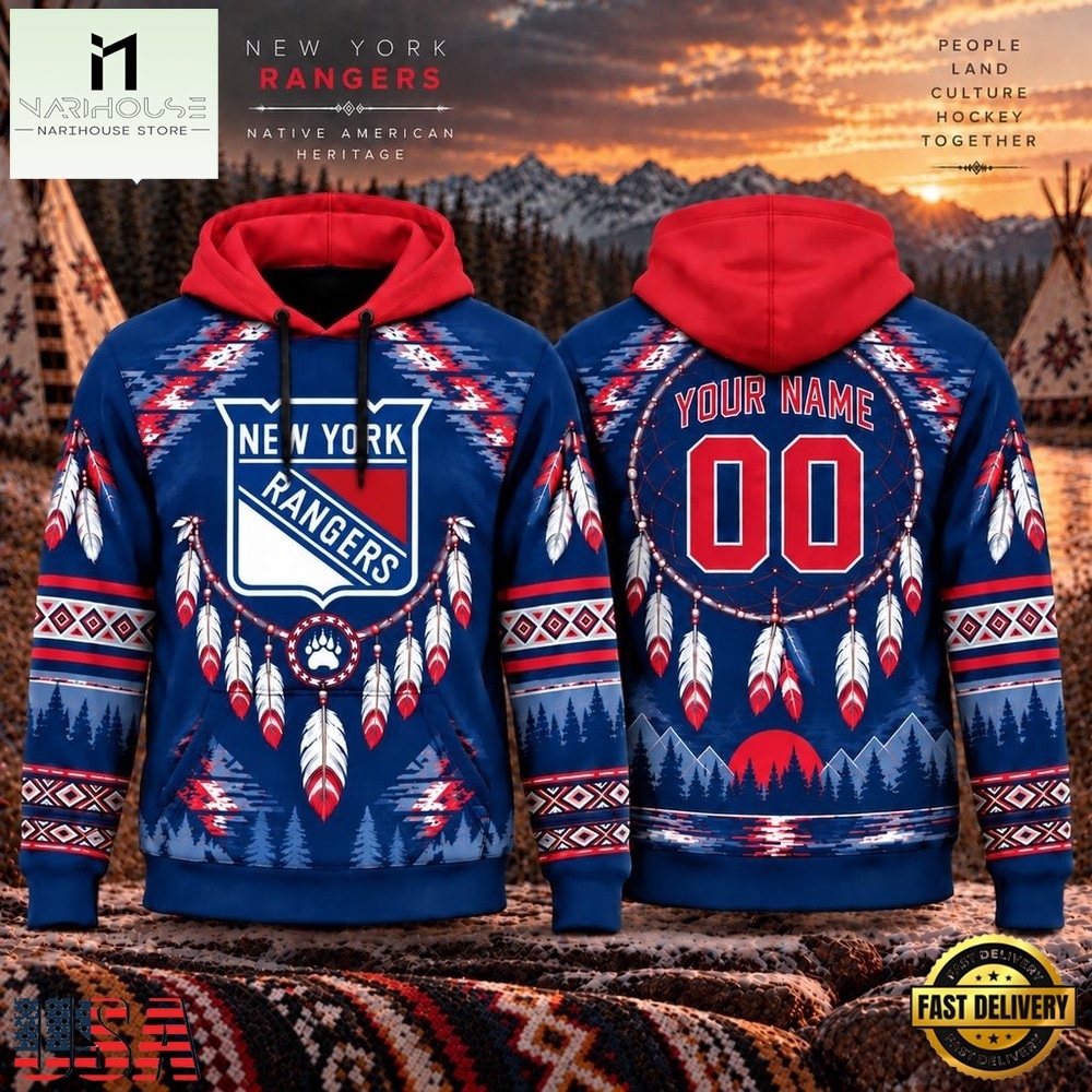NHL New York Rangers 2026 Native American Heritage Design Hoodie Shirt, NHL 3D Game Day Tee NHL New York Rangers 2026 Native American Heritage Design Hoodie Shirt, NHL 3D Game Day Tee