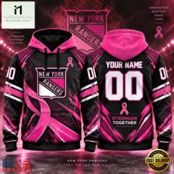 NHL New York Rangers Pink Fights Breast Cancer 2026 Personalized Hoodie Shirt, NHL 3D Game Day Tee Nhl New York Rangers Pink Fights Breast Cancer 2026 Personalized Hoodie Shirt