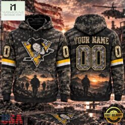 NHL Pittsburgh Penguins Military Appreciation Design Personalized Hoodie, NHL 3D Game Day Tee Nhl Pittsburgh Penguins Military Appreciation Design Personalized Hoodie
