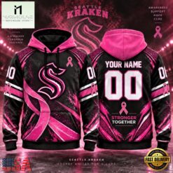 NHL Seattle Kraken Pink Fights Breast Cancer 2026 Personalized Hoodie Shirt, NHL 3D Game Day Tee Nhl Seattle Kraken Pink Fights Breast Cancer 2026 Personalized Hoodie Shirt