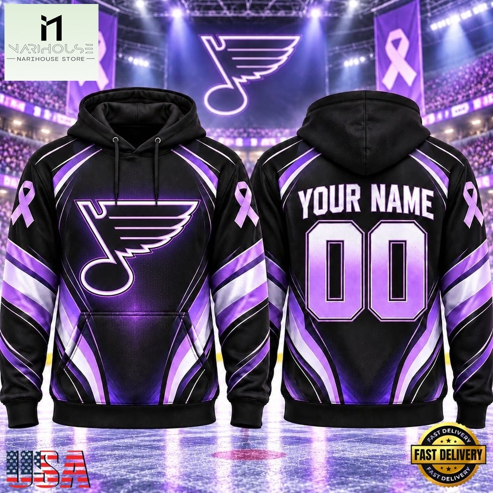 NHL St. Louis Blues 2026 Hockey Fights Cancer Personalized Hoodie Shirt, NHL 3D Game Day Tee NHL St. Louis Blues 2026 Hockey Fights Cancer Personalized Hoodie Shirt, NHL 3D Game Day Tee