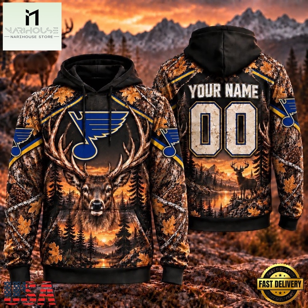 NHL St. Louis Blues 2026 Personalized Hunting Camo Design Hoodie, NHL 3D Game Day Tee NHL St. Louis Blues 2026 Personalized Hunting Camo Design Hoodie, NHL 3D Game Day Tee