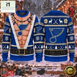 NHL St. Louis Blues Funny Body Christmas Ugly Sweater, NHL 3D Game Day Tee Nhl ST Louis Blues Funny Body Christmas Ugly Sweater