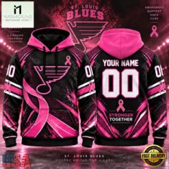 NHL St. Louis Blues Pink Fights Breast Cancer 2026 Personalized Hoodie Shirt, NHL 3D Game Day Tee Nhl ST Louis Blues Pink Fights Breast Cancer 2026 Personalized Hoodie Shirt