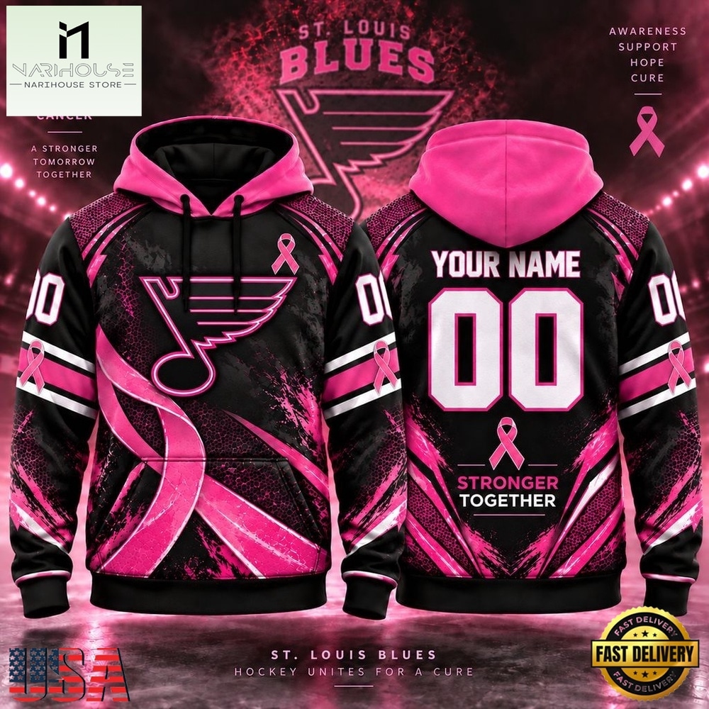 NHL St. Louis Blues Pink Fights Breast Cancer 2026 Personalized Hoodie Shirt, NHL 3D Game Day Tee NHL St. Louis Blues Pink Fights Breast Cancer 2026 Personalized Hoodie Shirt, NHL 3D Game Day Tee