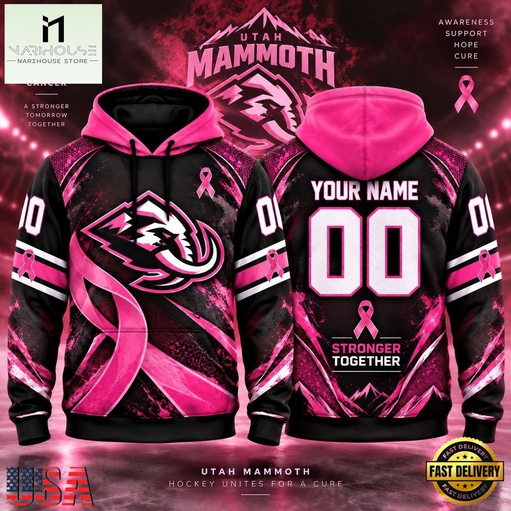 NHL Utah Mammoth Pink Fights Breast Cancer 2026 Personalized Hoodie Shirt, NHL 3D Game Day Tee NHL Utah Mammoth Pink Fights Breast Cancer 2026 Personalized Hoodie Shirt, NHL 3D Game Day Tee