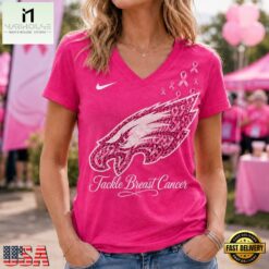 Philadelphia Eagles 2026 NFL Tackle Breast Cancer V neck T Shirt, Trendy NFL V Neck Tee Philadelphia Eagles 2026 Nfl Tackle Breast Cancer V Neck T Shirt
