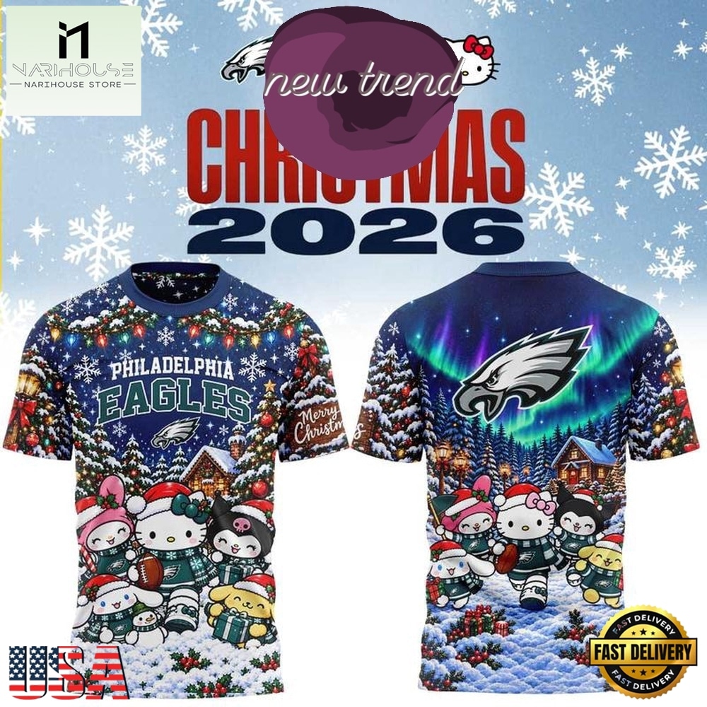 Philadelphia Eagles Hello Kitty Christmas Day 2026 Special New T Shirt, Hot 3D Shirt Trend Philadelphia Eagles Hello Kitty Christmas Day 2026 Special New T Shirt, Hot 3D Shirt Trend