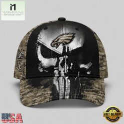 Philadelphia Eagles NFL Halloween Military Skull Camo Classic Cap, NFL Trendy Cap Philadelphia Eagles Nfl Halloween Military Skull Camo Classic Cap