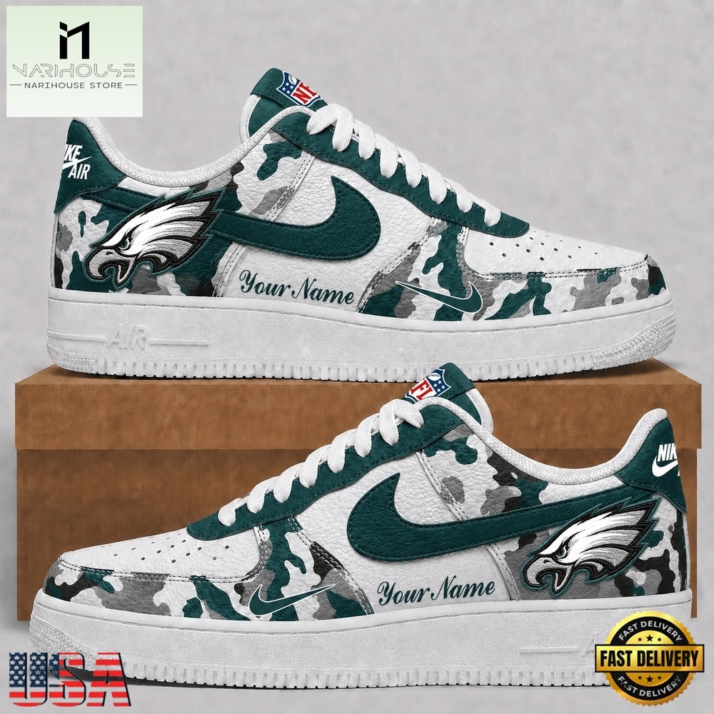 Philadelphia Eagles NFL Team Camo Air Force 1 Shoes Sneakers, NFL Team AF1 Shoes Philadelphia Eagles NFL Team Camo Air Force 1 Shoes Sneakers, NFL Team AF1 Shoes