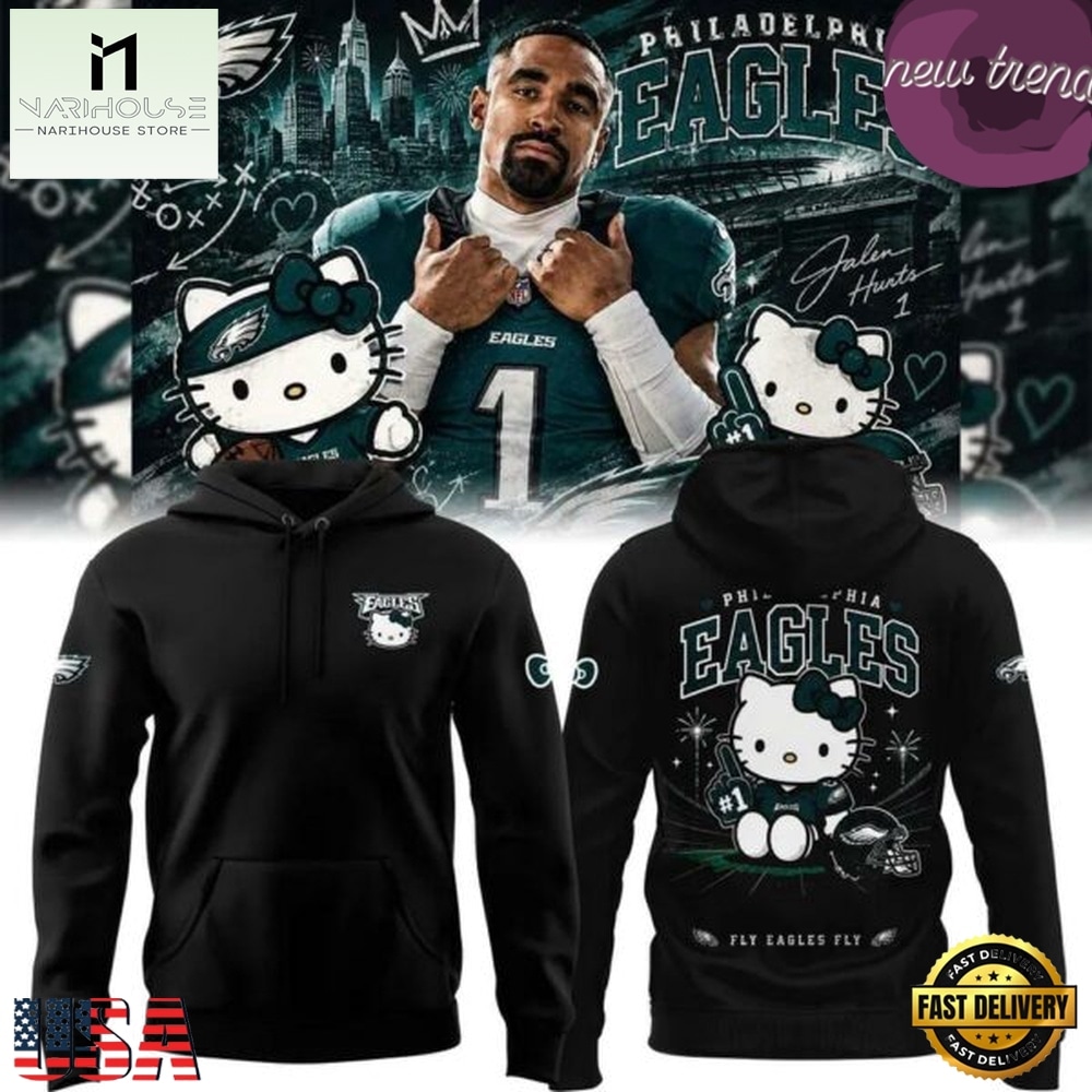 Philadelphia Eagles x Hello Kitty 2026 Black Hoodie, Hot 3D Shirt Trend Philadelphia Eagles x Hello Kitty 2026 Black Hoodie, Hot 3D Shirt Trend
