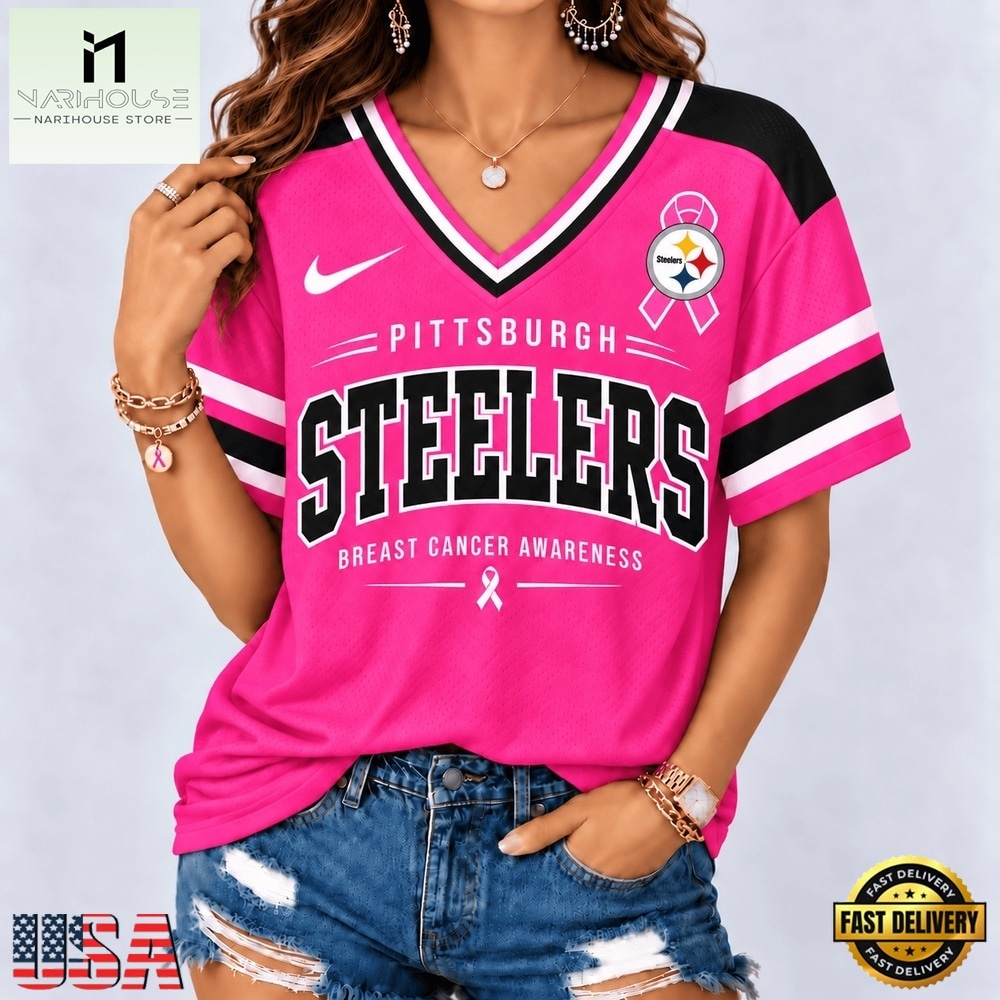 Pittsburgh Steelers 2026 NFL Pink Breast Cancer Awareness V neck T Shirt, Trendy NFL V Neck Tee Pittsburgh Steelers 2026 NFL Pink Breast Cancer Awareness V neck T Shirt, Trendy NFL V Neck Tee