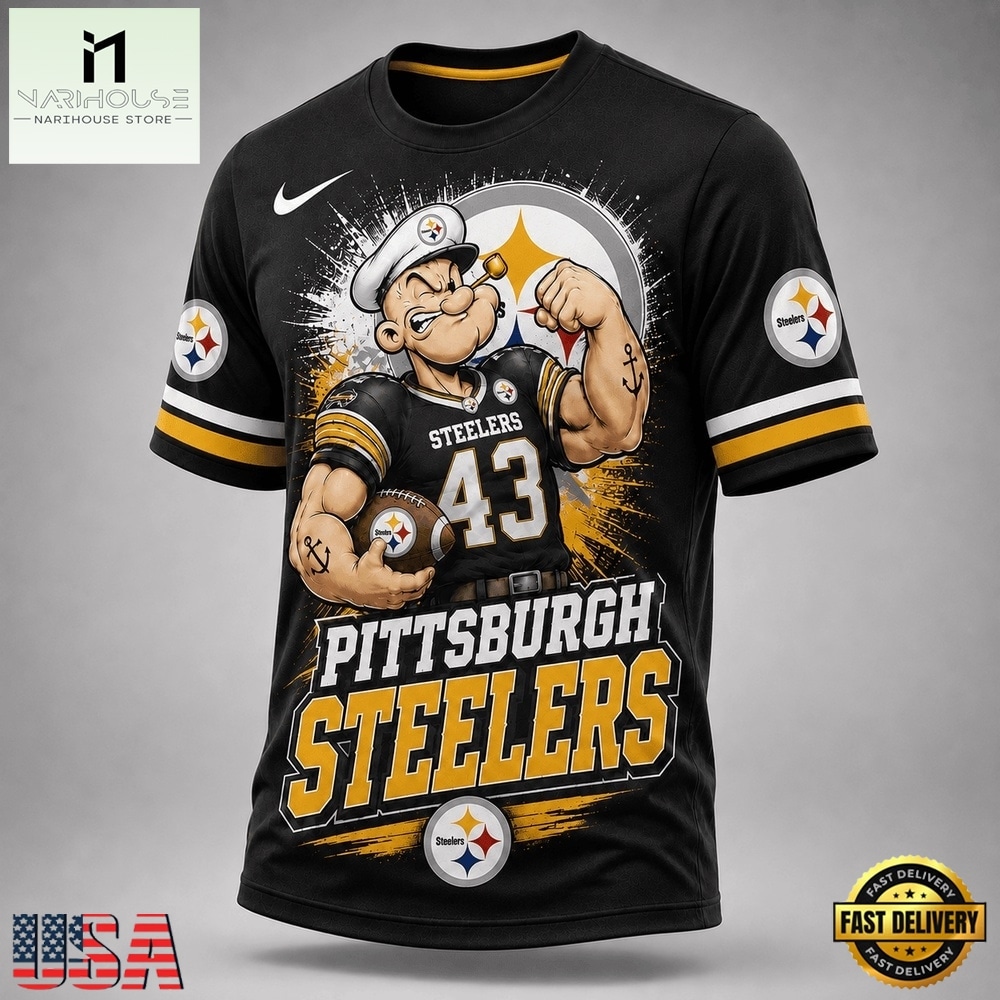 Pittsburgh Steelers NFL Popeye Bold Cartoon Athletes 3D T Shirt, NFL Sporty Shirt Pittsburgh Steelers NFL Popeye Bold Cartoon Athletes 3D T Shirt, NFL Sporty Shirt