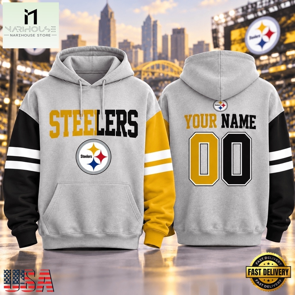Pittsburgh Steelers NFL Two Tone Colorblock Varsity Hoodie, NFL Sporty Shirt Pittsburgh Steelers NFL Two Tone Colorblock Varsity Hoodie, NFL Sporty Shirt