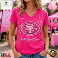 San Francisco 49ers 2026 NFL Tackle Breast Cancer V neck T Shirt, Trendy NFL V Neck Tee San Francisco 49ers 2026 Nfl Tackle Breast Cancer V Neck T Shirt