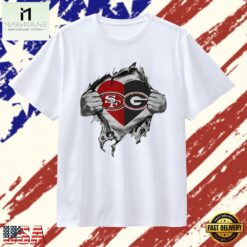 San Francisco 49ers and Georgia Bulldogs heart logo T Shirt, Stylish 2D Graphic Shirt San Francisco 49ers And Georgia Bulldogs Heart Logo T Shirt