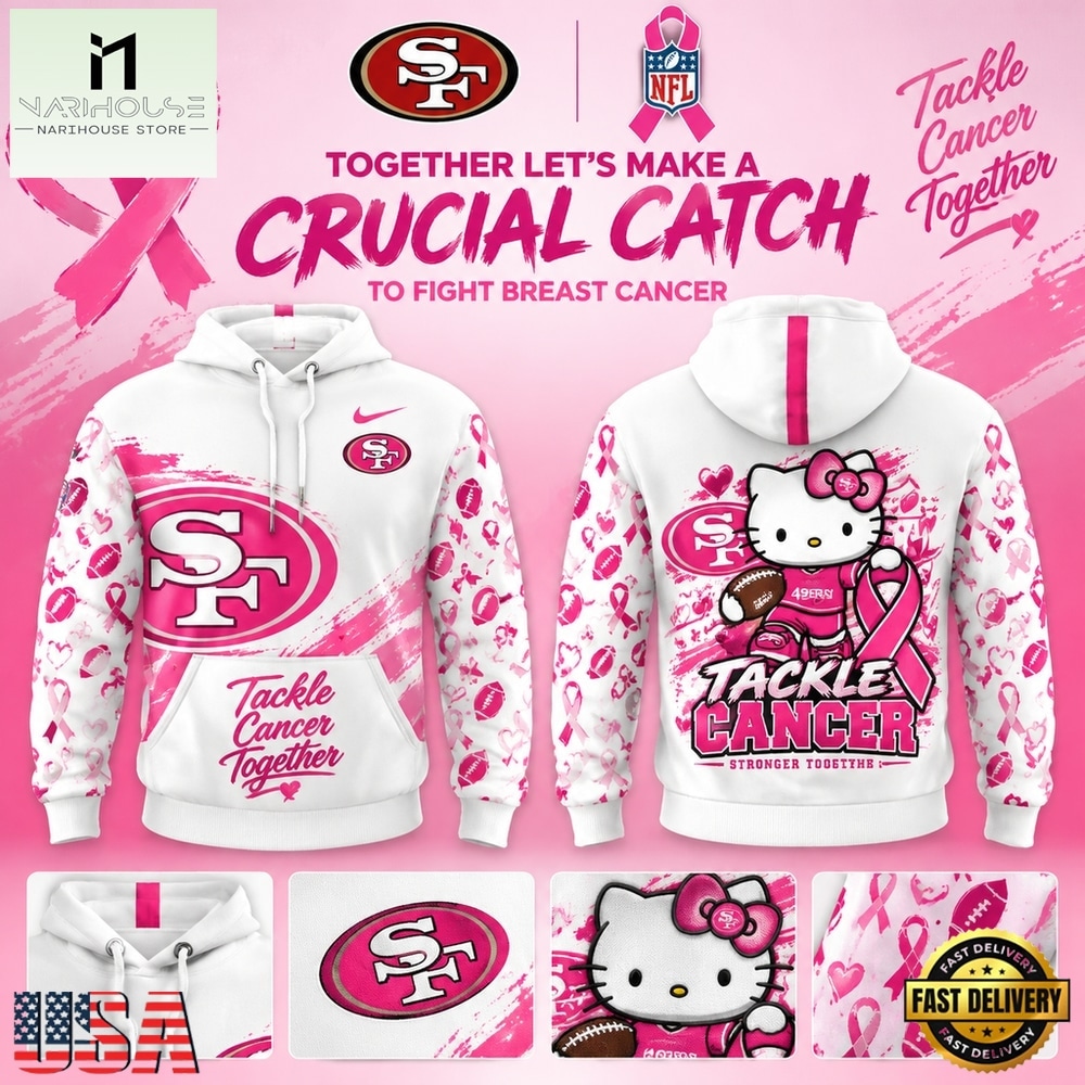 San Francisco 49ers Breast Cancer Awareness x Hello Kitty Tackle Cancer Together Hoodie, Hot 3D Shirt Trend San Francisco 49ers Breast Cancer Awareness x Hello Kitty Tackle Cancer Together Hoodie, Hot 3D Shirt Trend