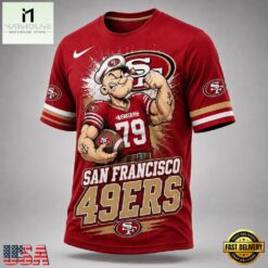 San Francisco 49ers NFL Popeye Bold Cartoon Athletes 3D T Shirt, NFL Sporty Shirt San Francisco 49ers Nfl Popeye Bold Cartoon Athletes 3D T Shirt