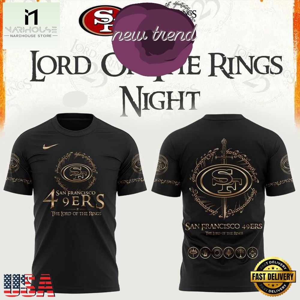 San Francisco 49ers x The Lord of the Rings 2026 Special New Black T Shirt, Hot 3D Shirt Trend San Francisco 49ers x The Lord of the Rings 2026 Special New Black T Shirt, Hot 3D Shirt Trend