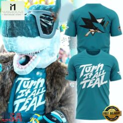 San Jose Sharks Turn It All Teal Mascot 2026 T Shirt, Hot 3D Shirt Trend San Jose Sharks Turn IT All Teal Mascot 2026 T Shirt