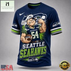 Seattle Seahawks NFL Popeye Bold Cartoon Athletes 3D T Shirt, NFL Sporty Shirt Seattle Seahawks Nfl Popeye Bold Cartoon Athletes 3D T Shirt